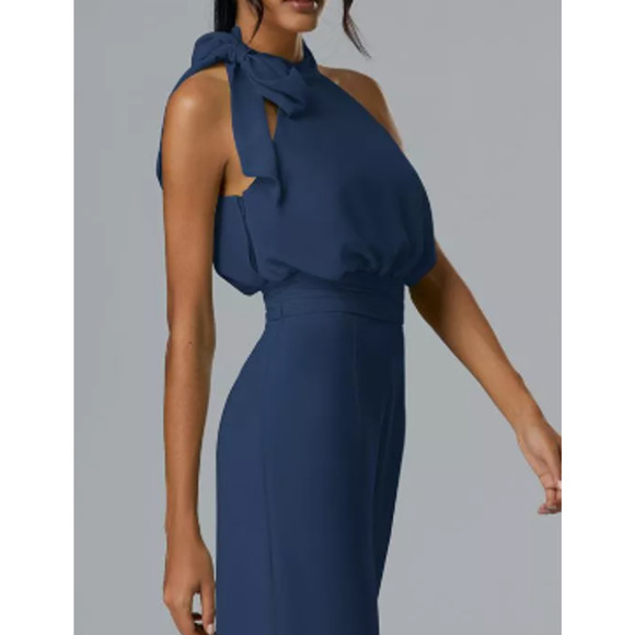 AW BRIDAL SZ 8 M navy blue halter Rosalie wide leg party formal jumpsuit NEW B24 - Picture 4 of 5